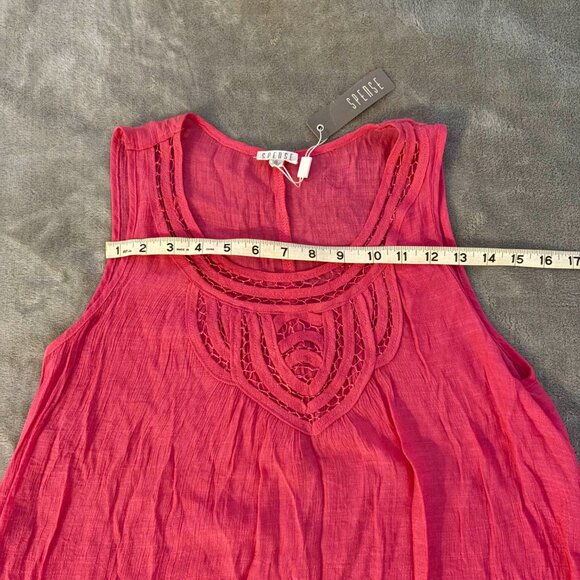 spense blouse top flowy crinkle sleeveless coquette chic pink side slit NB26791 - Picture 6 of 9